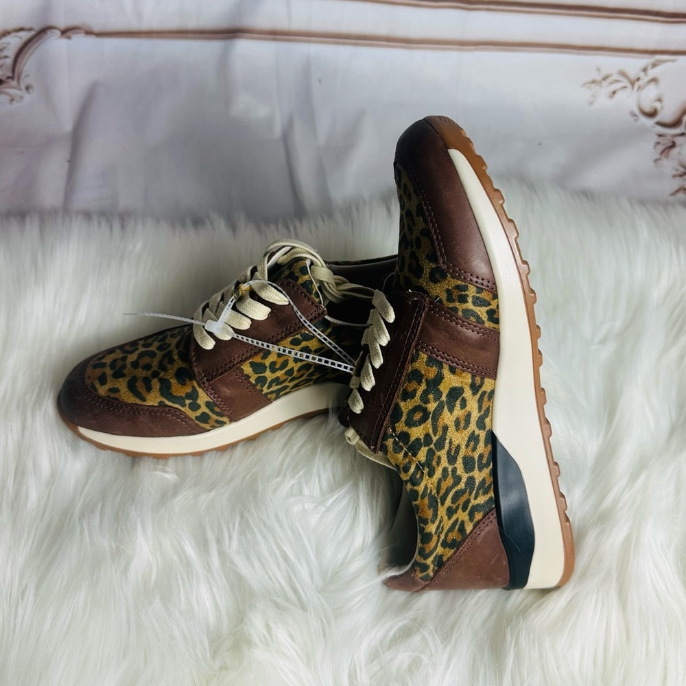 Leopard Print Brown Casual Sneakers with Cream Laces - Women - Picture 6 of 9